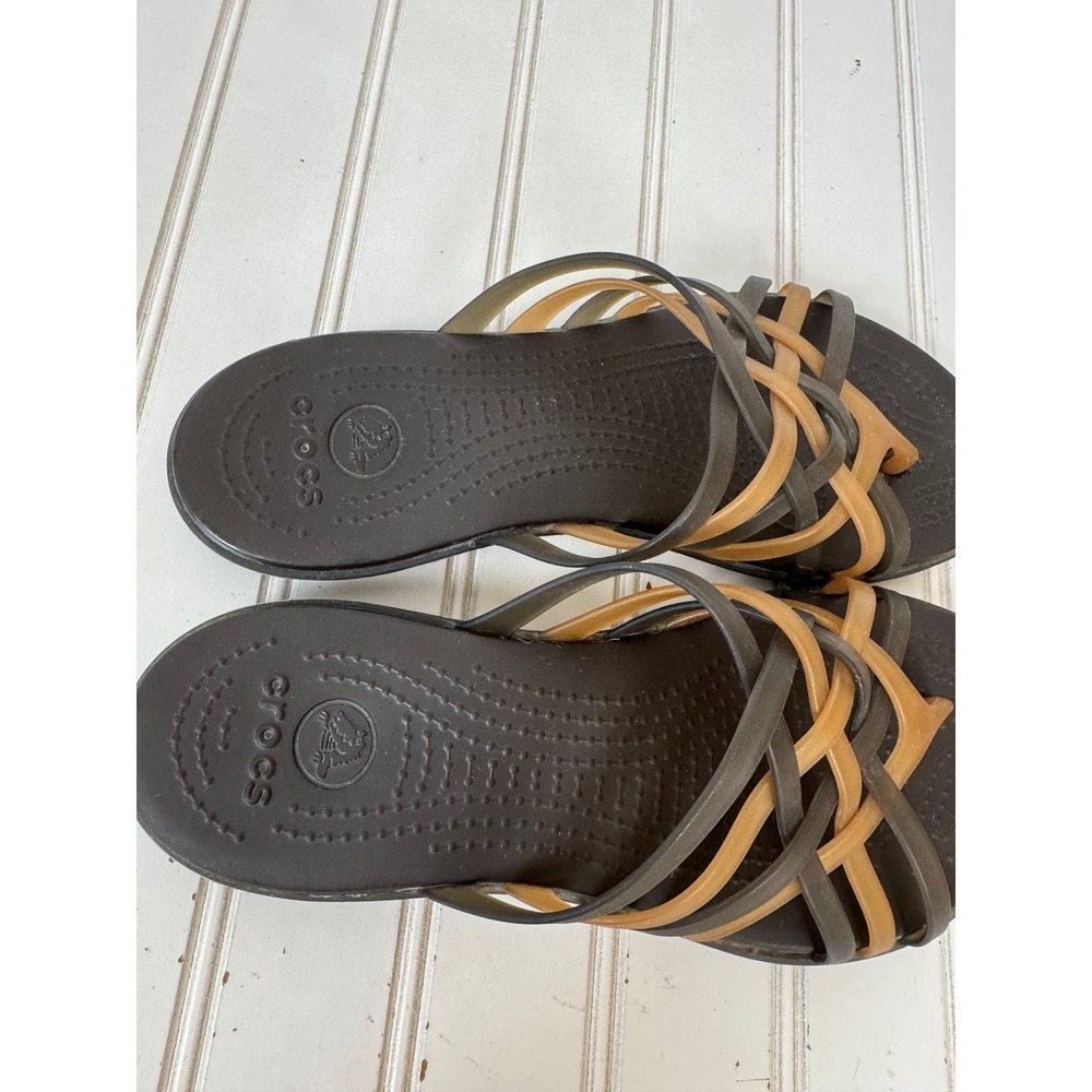 Crocs Hurache Strappy Flip Sandals Womens W8 Brown Bronze Lightweight Jelly - Picture 10 of 12